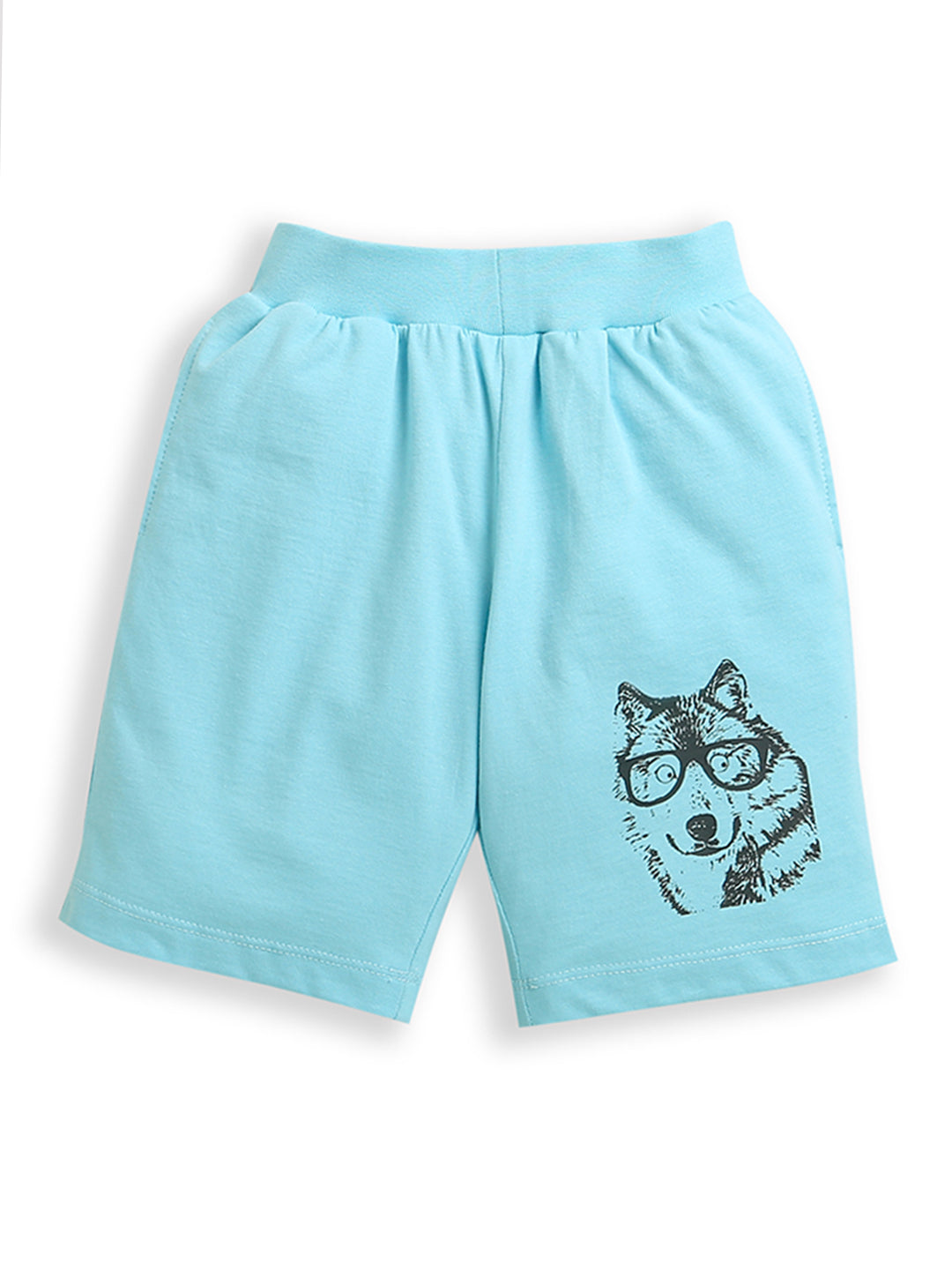 Pack of 2 Black-Space Light & Sky Blue-Dog Spacs Print Cotton Shorts