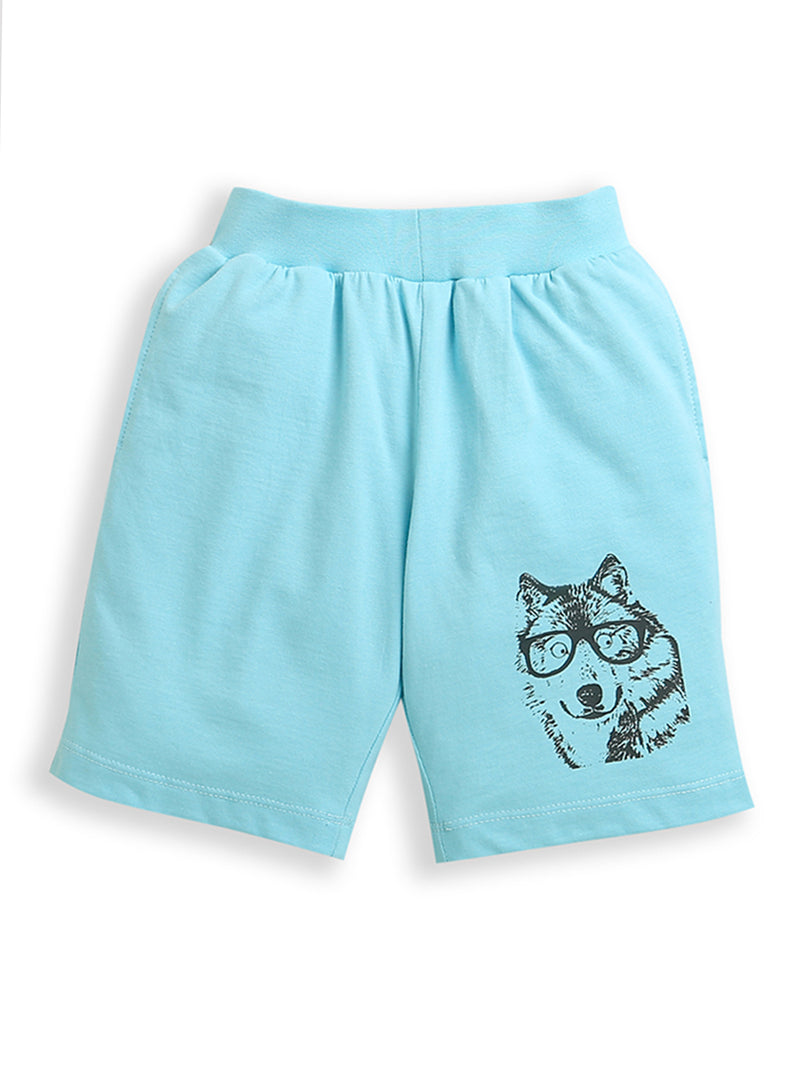 Pack of 2 Black-Space Light & Sky Blue-Dog Spacs Print Cotton Shorts