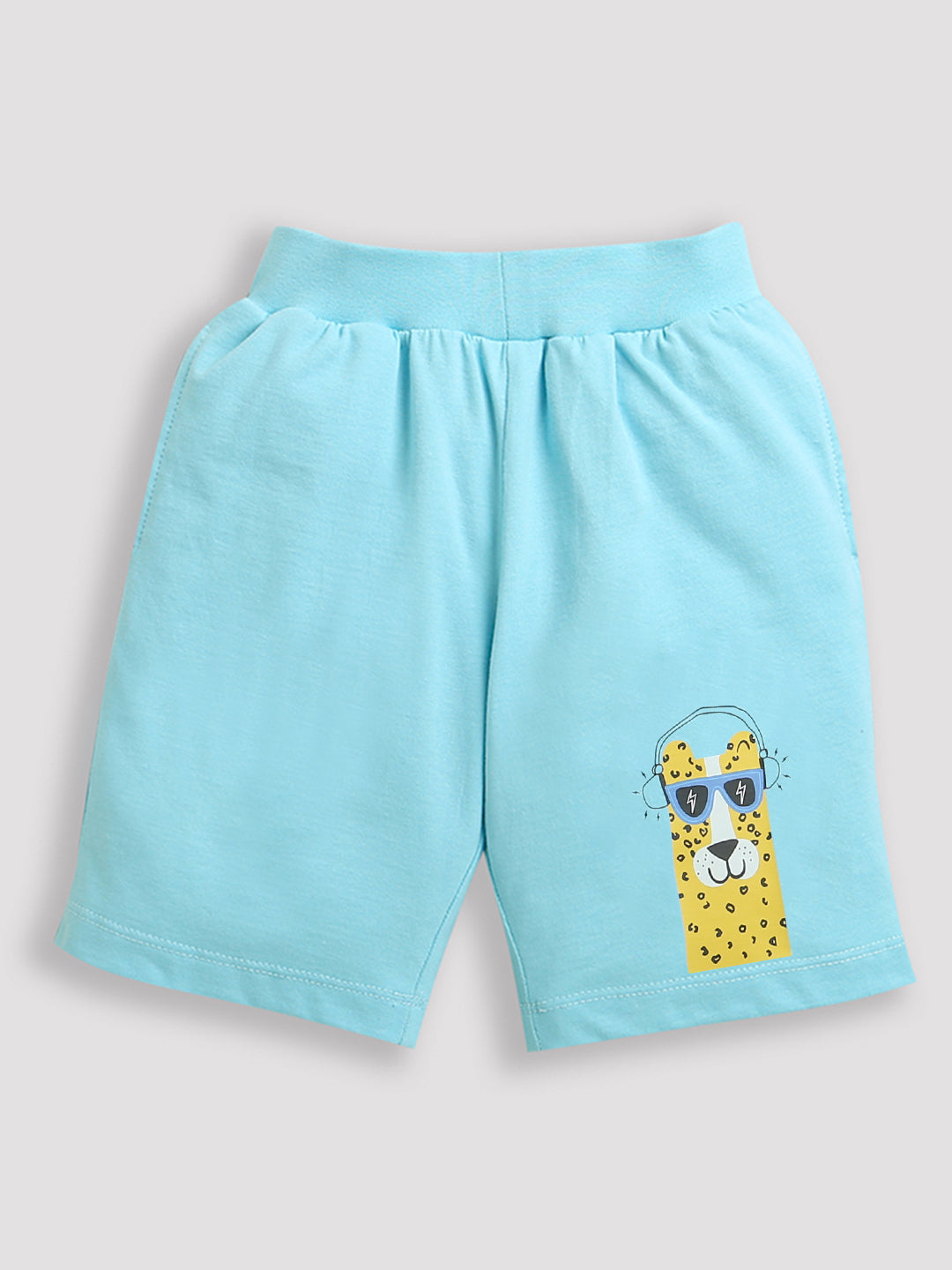 Pack of 2 Beige-FootBall & Sky Blue-Llama Print Cotton Shorts