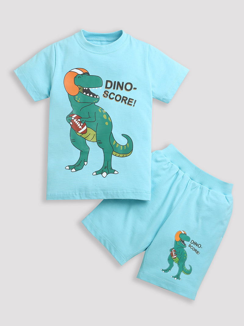 Pure Cotton Sky Blue Dinosaur Print Co-Ord Set