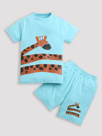 Pure Cotton Sky Blue Giraffe Print Co-ord Set