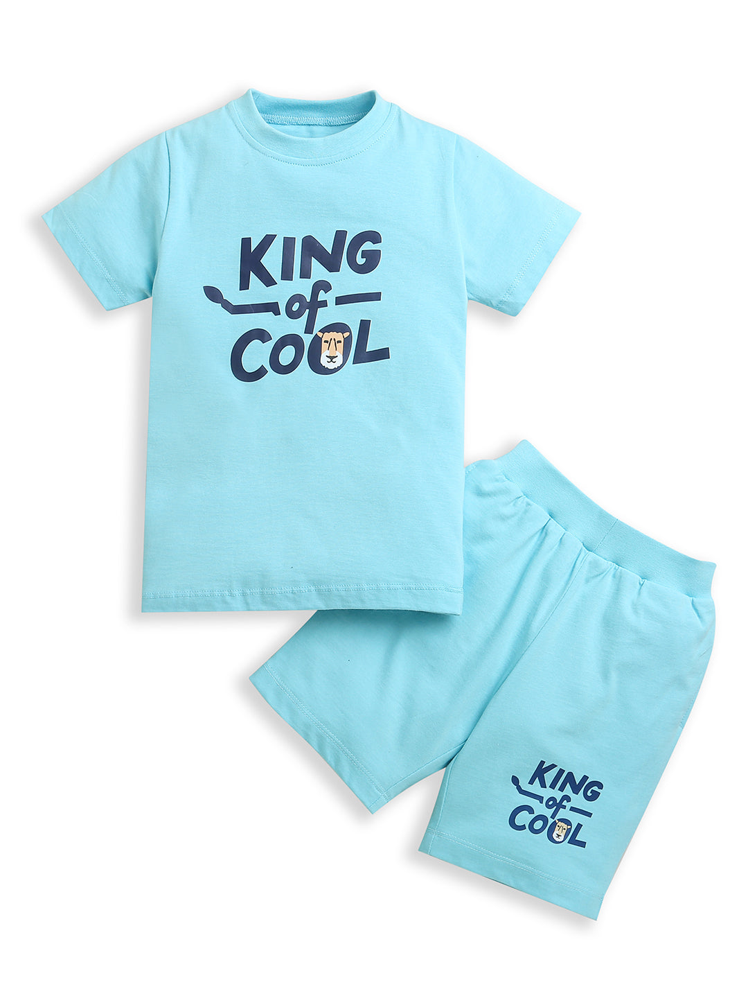 Pure Cotton Sky Blue King of Cool Print  Half Sleeve Co-ord Set