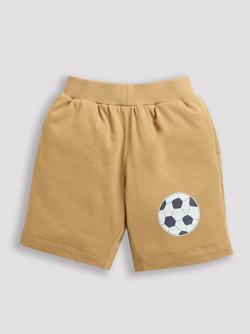 Beige Foot Ball Print Shorts