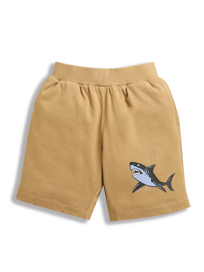 Pack of 2 Beige-Shark & Navy Blue-Tennis Racket Print Cotton Shorts