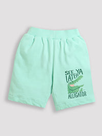 Pack of 2 Mint Green-See Ya Later & Navy Blue-Shark Print Cotton Shorts