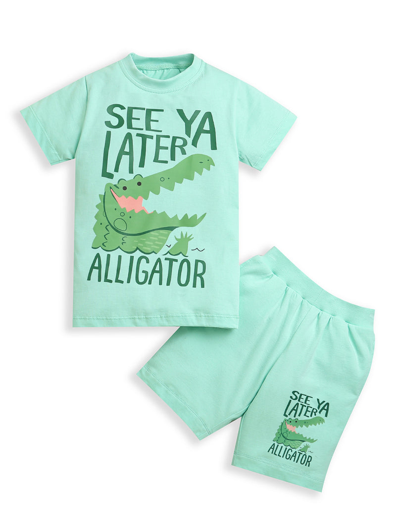 Pure Cotton Light Green Alligator Print Co-ord Set