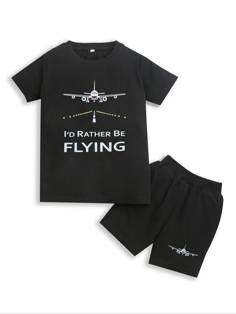 Pure Cotton Black Flying Plane Print Co-Ord Set