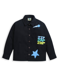 Black Mic & Zip Zap Zoop Print Full Sleeve Collar Neck Cotton Shirt