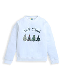 White New York Print Full Sleeve Christmas T-shirt Sweatshirt