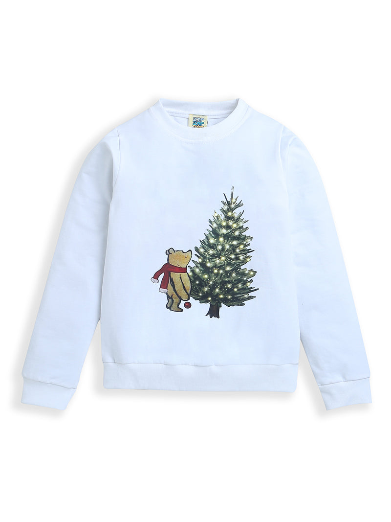 White PooH Christmas Print Boys T-shirts Sweatshirt