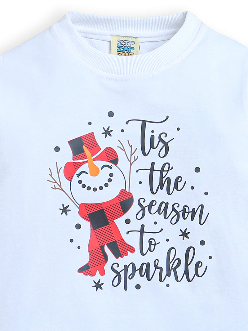 White Snow Man Christmas Print Full Sleeve T-shirt Sweatshirt