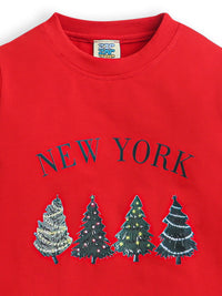 Red New York Full Sleeve  Christmas T-shirts Sweatshirt