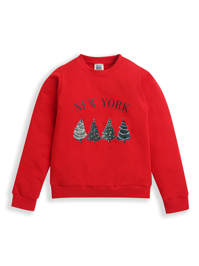 Red New York Full Sleeve Boys Christmas T-shirts Sweatshirt