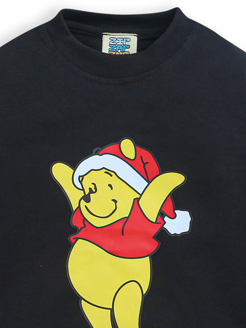 Black PooH Print Full Sleeve Premium Cotton T-shirt Sweatshirt