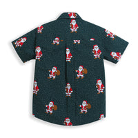 Green All Over SANTA Christmas Print Boys Shirt