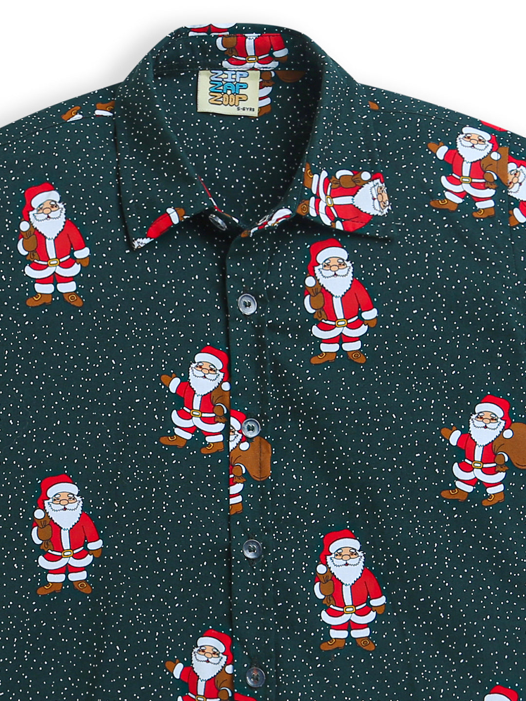 Green All Over SANTA Christmas Print Boys Shirt