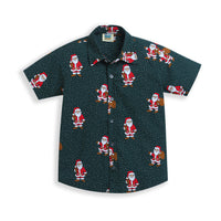 Green All Over Christmas Print Boys casual Shirt