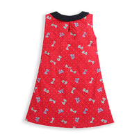 Red & Black All Over Bow Print Sleeveless Girls Christmas Dress