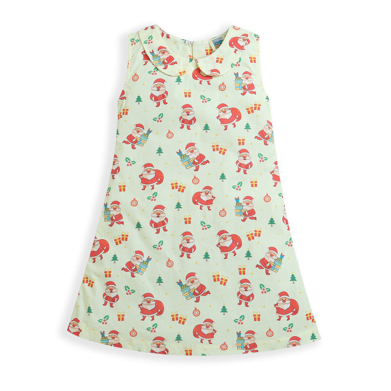 Light Green Beautiful Christmas Print Girl Dress