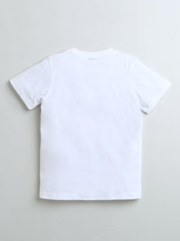 White Dino Score Print Half Sleeve T-shirt for Boys