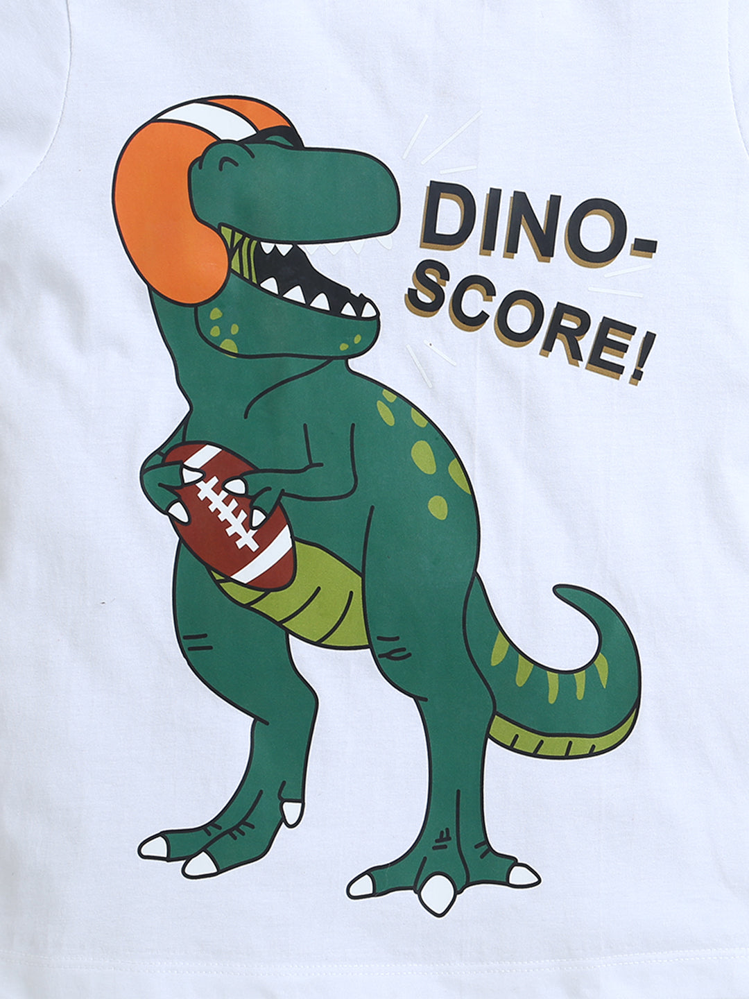 White Half Sleeve Dino Score Print T-shirt & Shorts Co-ord Set