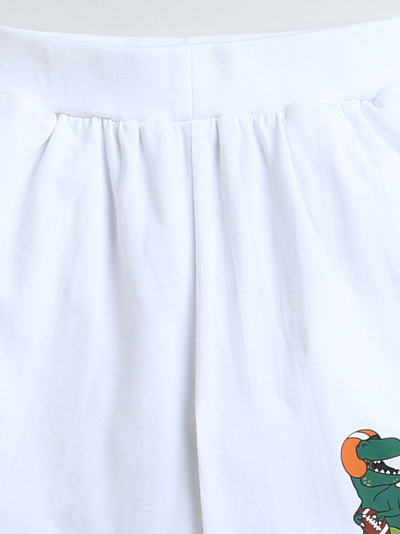 White Dino Score Print Shorts for Boys