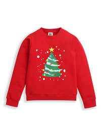 Red Full Sleeve Magical Christmas Tree Print Sweatshirt