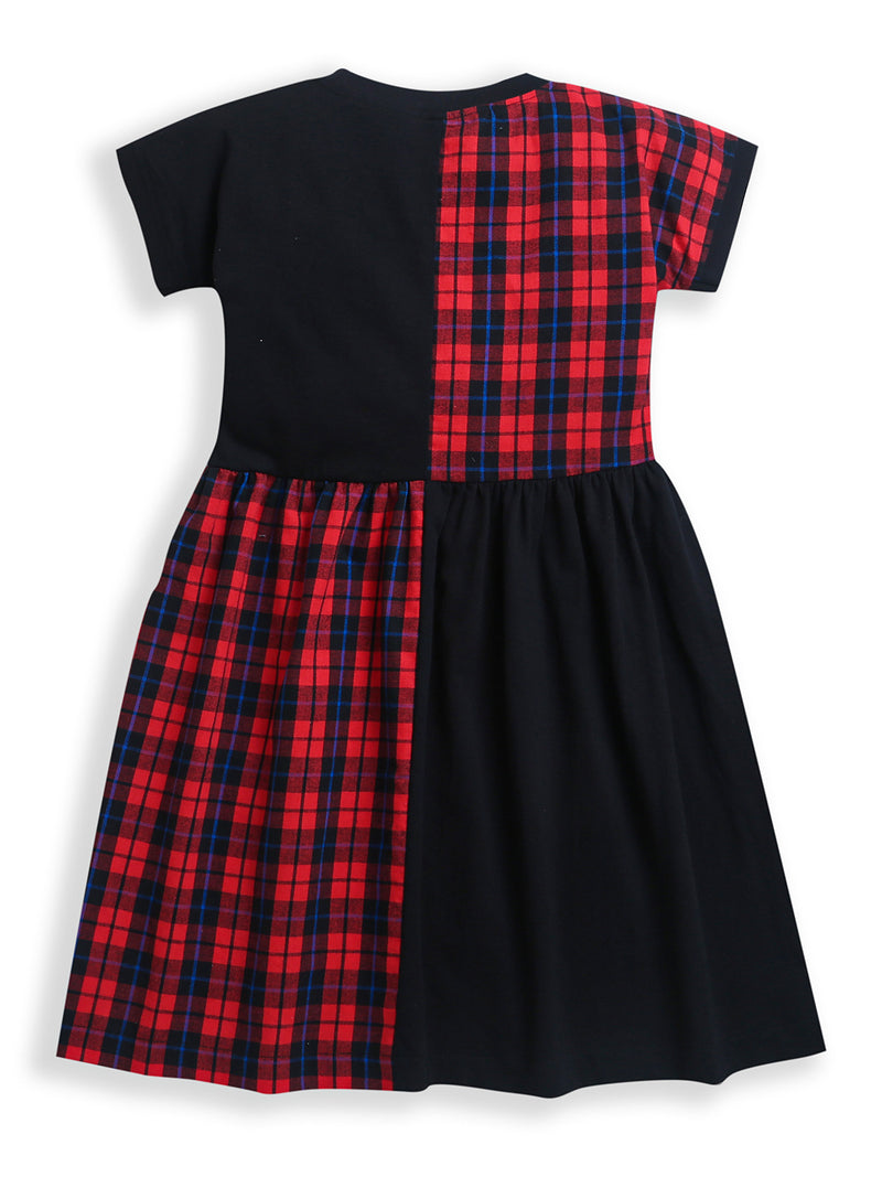 Red & Black Checks Cotton Girls Dress