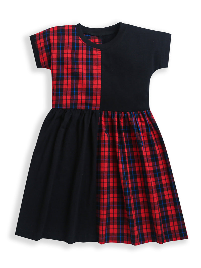 Red & Black Checks Cotton Girls Dress