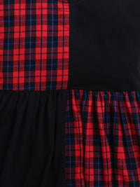 Red & Black Checks Cotton Girls Dress