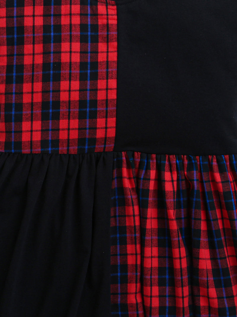 Red & Black Checks Cotton Girls Dress