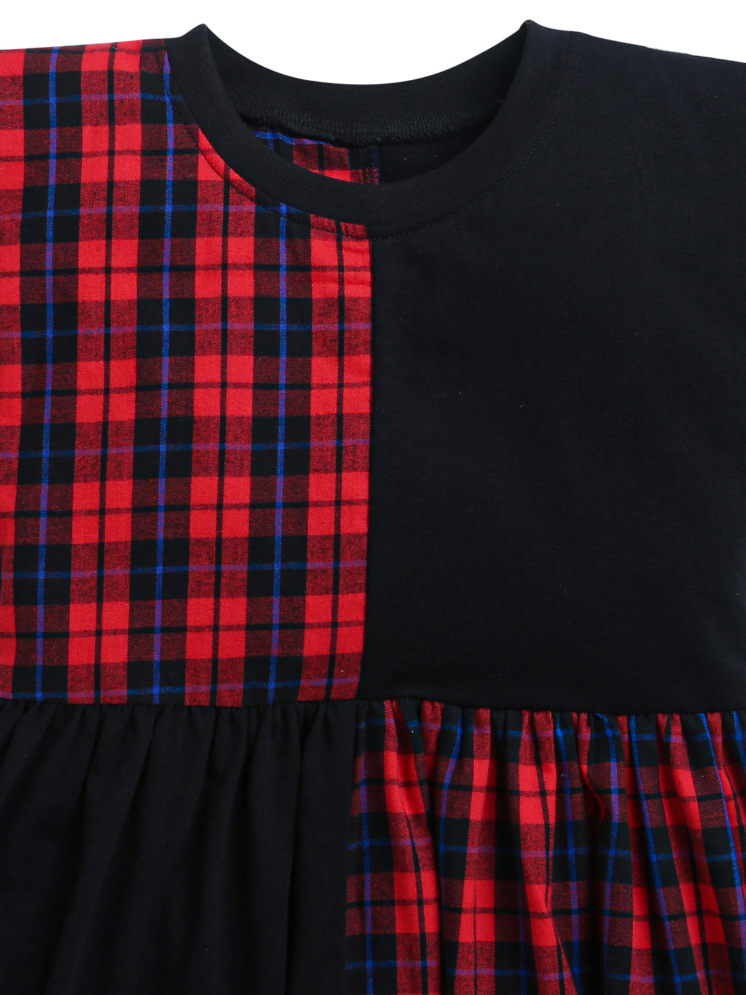 Red & Black Checks Cotton Girls Dress