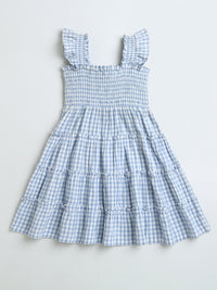 Blue Checks Smoked Sleeveless Dress