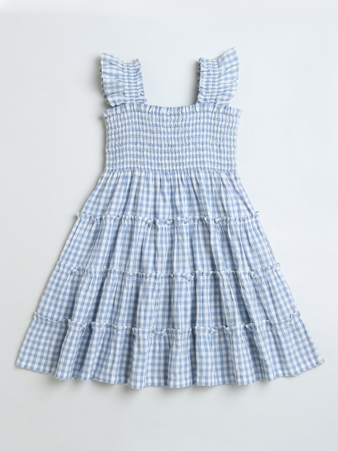 Blue Checks Smoked Sleeveless Dress