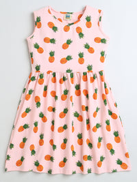 Light Pink Pineapple Print Sleeveless Girls Dress