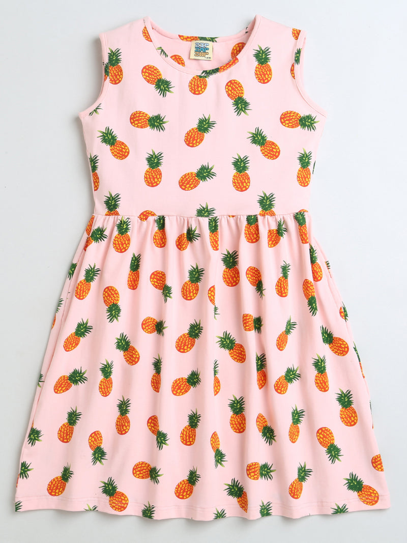 Light Pink Pineapple Print Sleeveless Girls Dress