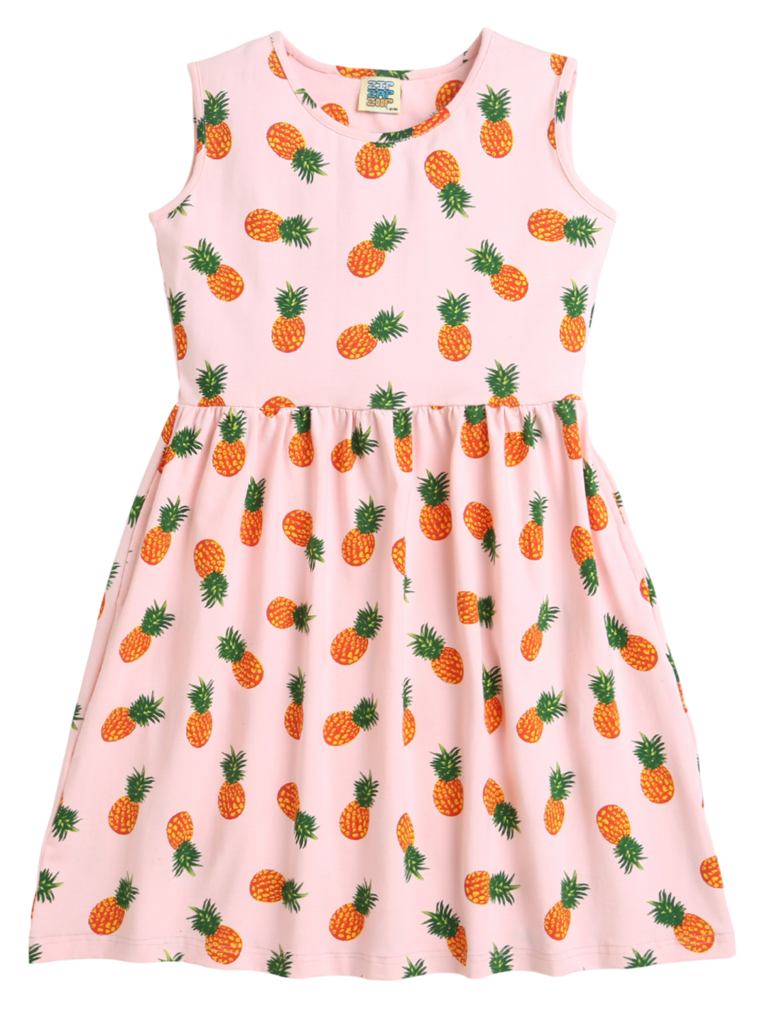 Light Pink Pineapple Print Sleeveless Girls Dress