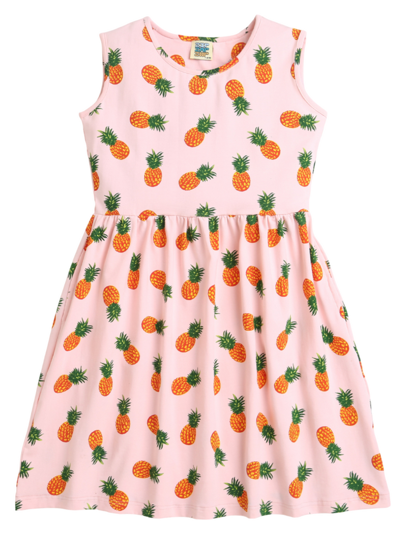 Light Pink Pineapple Print Sleeveless Girls Dress