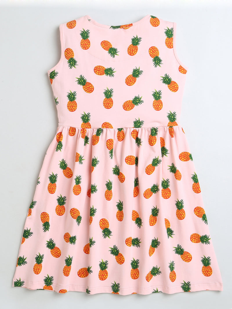 Light Pink Pineapple Print Sleeveless Girls Dress