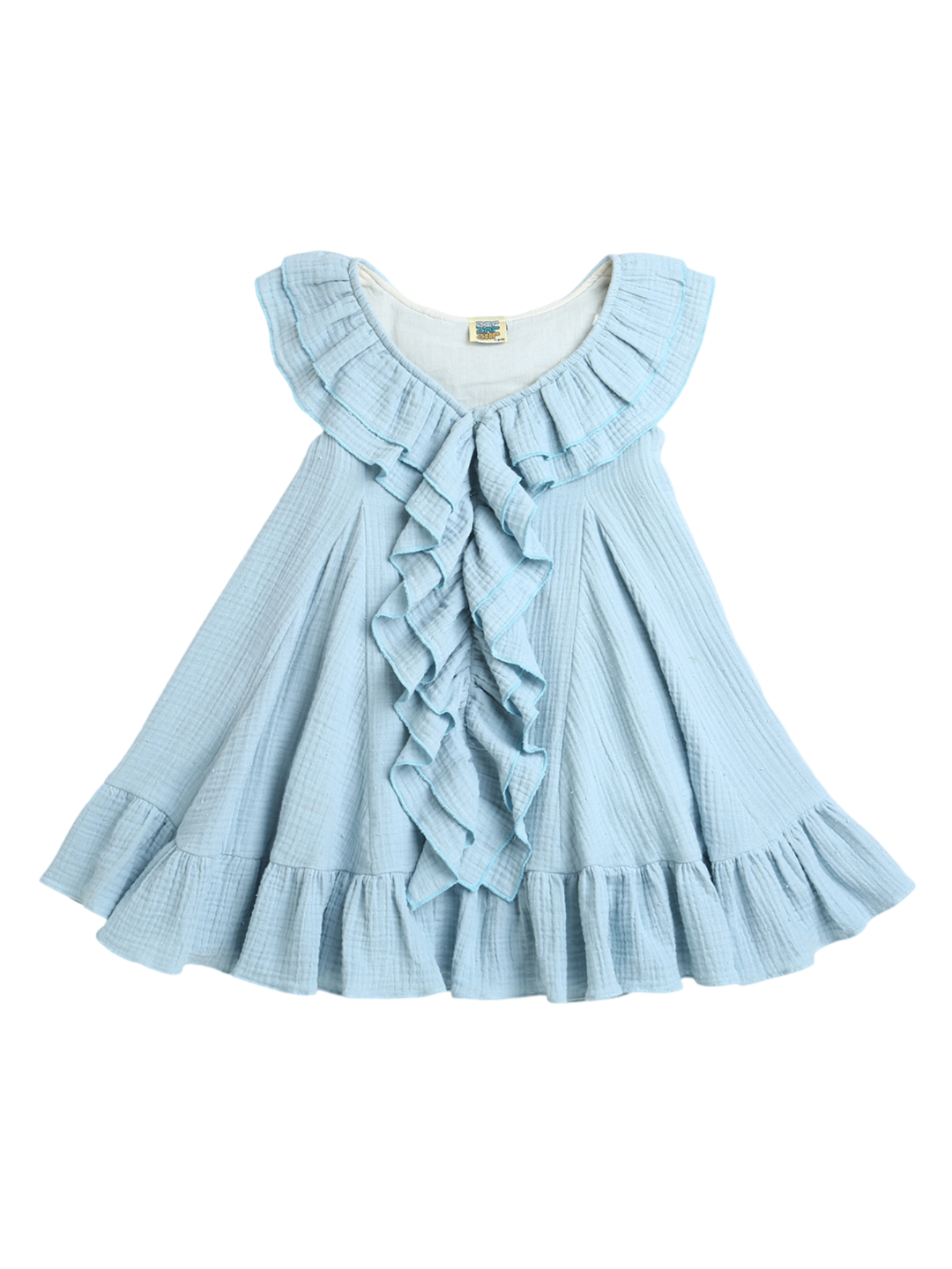 Classy Blue Long Frill Sleeveless Dress