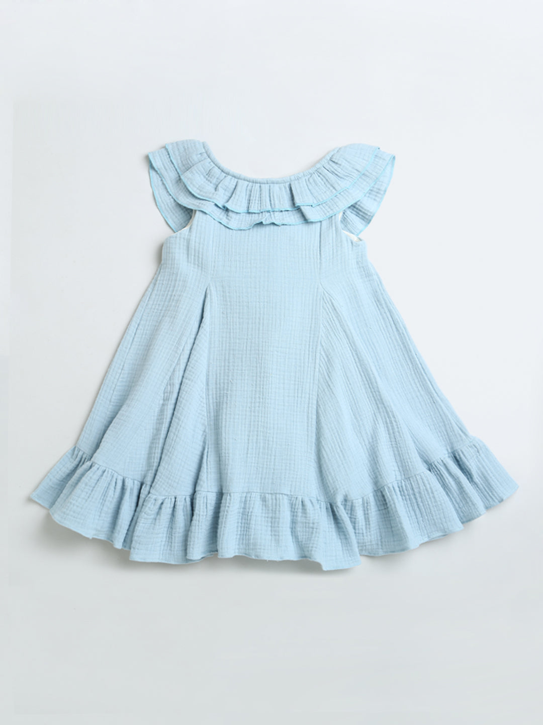 Classy Blue Long Frill Sleeveless Dress