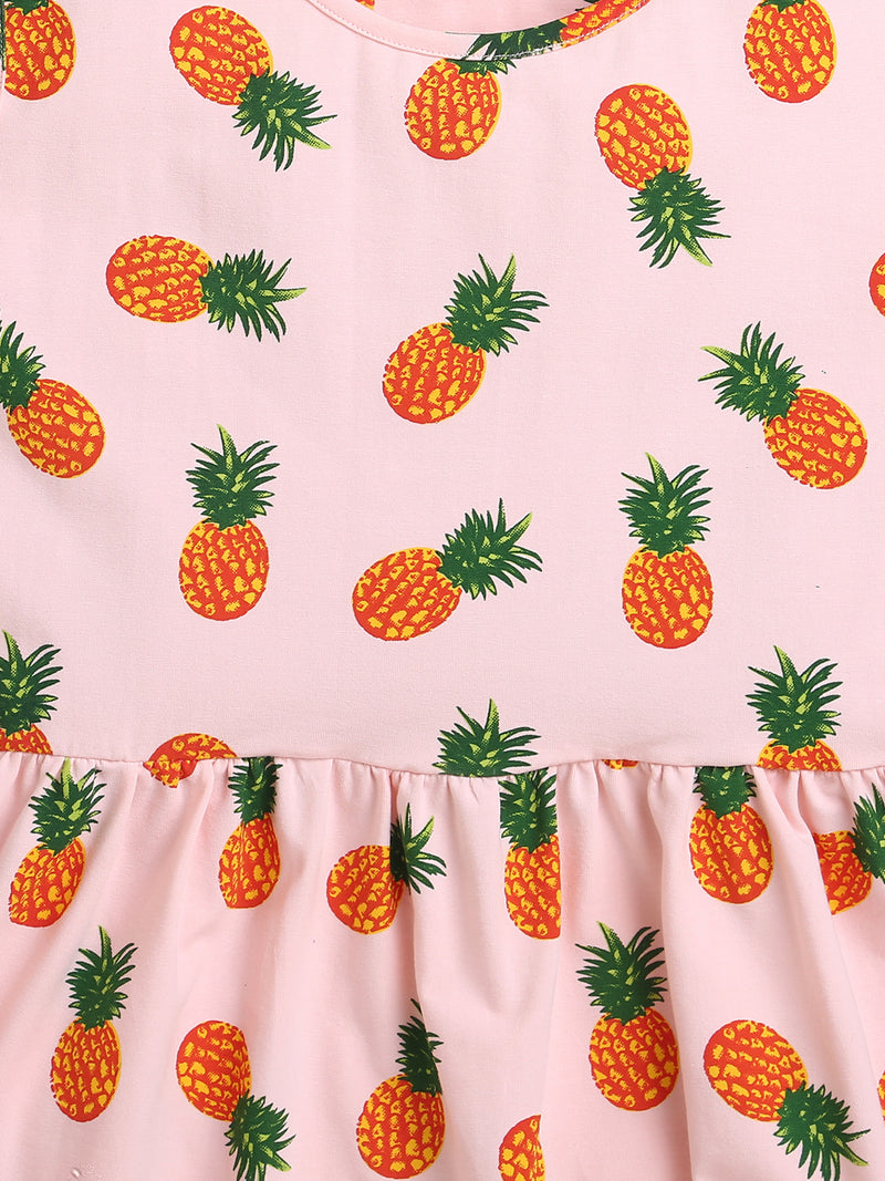 Light Pink Pineapple Print Sleeveless Girls Dress