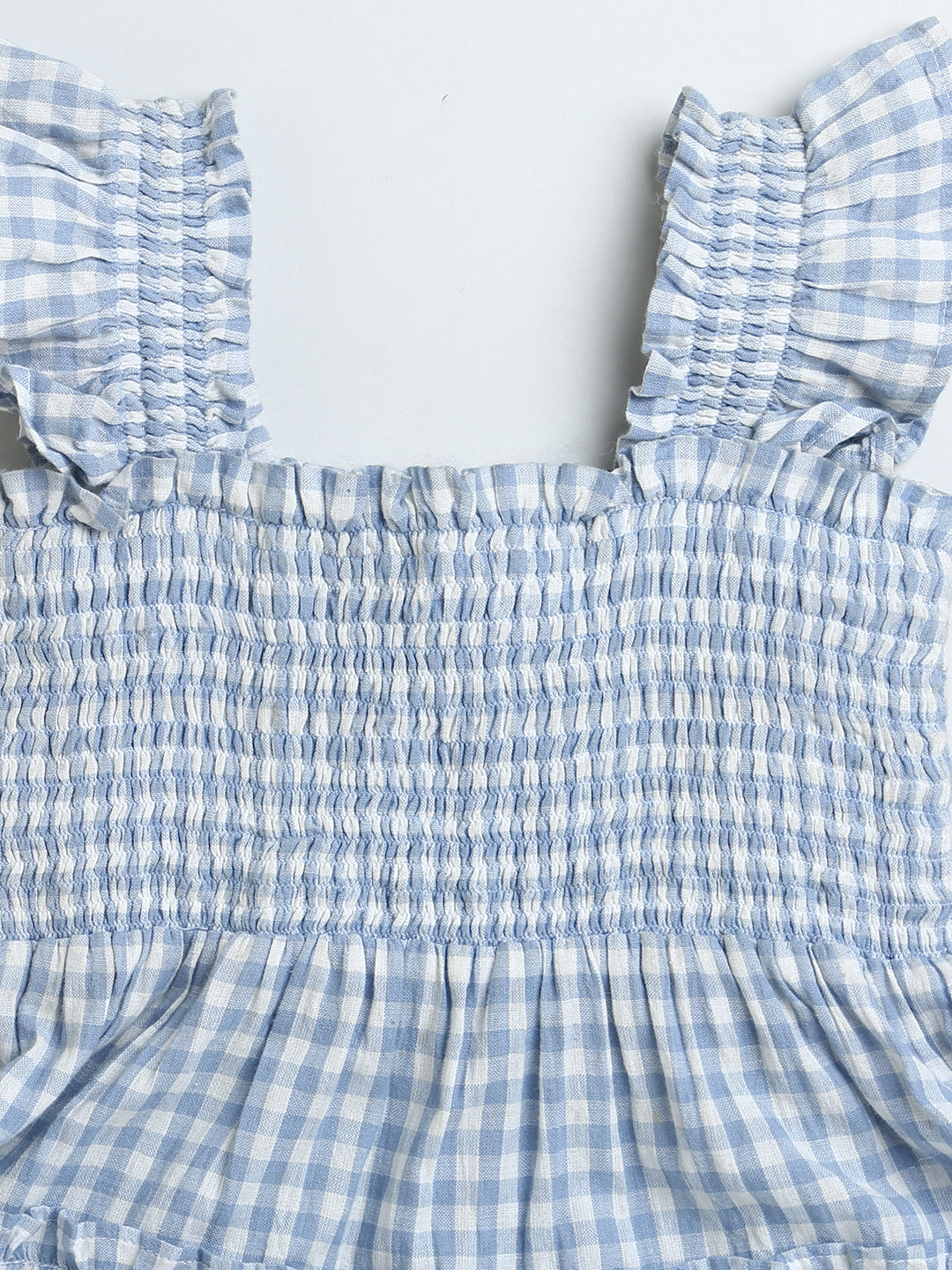 Blue Checks Smoked Sleeveless Dress