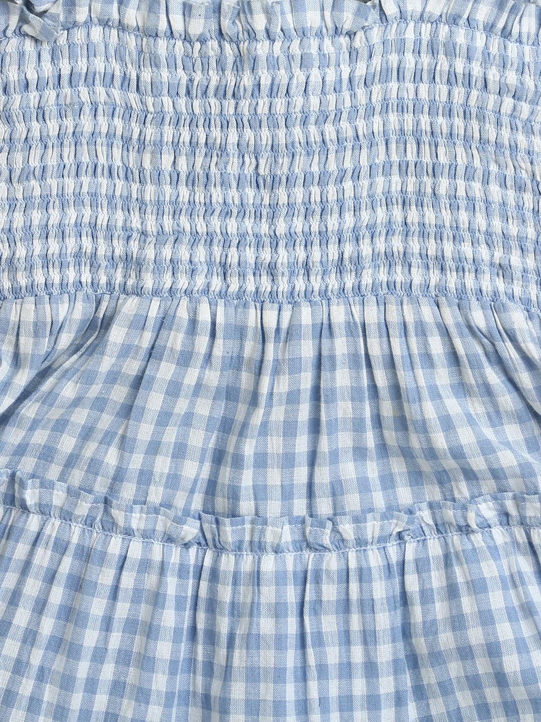 Blue Checks Smoked Sleeveless Dress