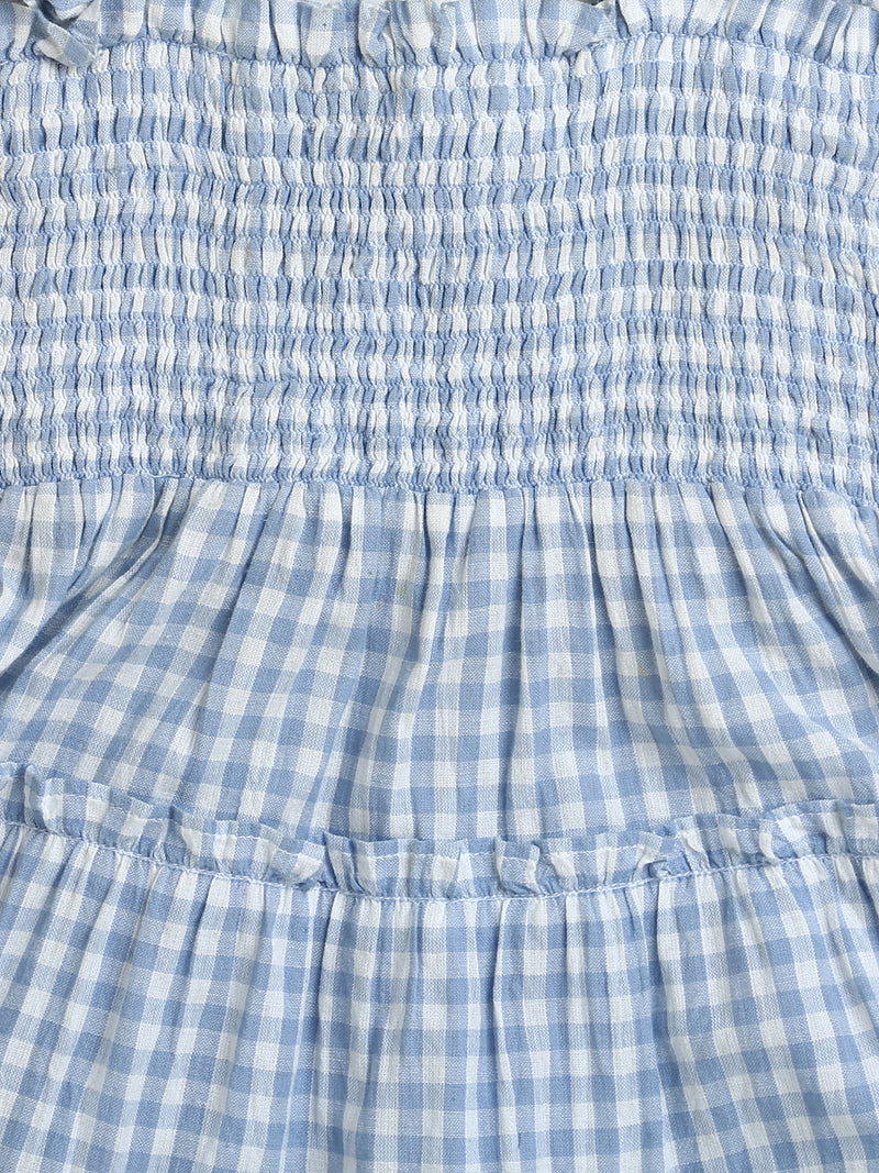 Blue Checks Smoked Sleeveless Dress