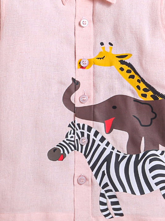 Pink Animal Print Full Sleeve Collar Neck Shirt