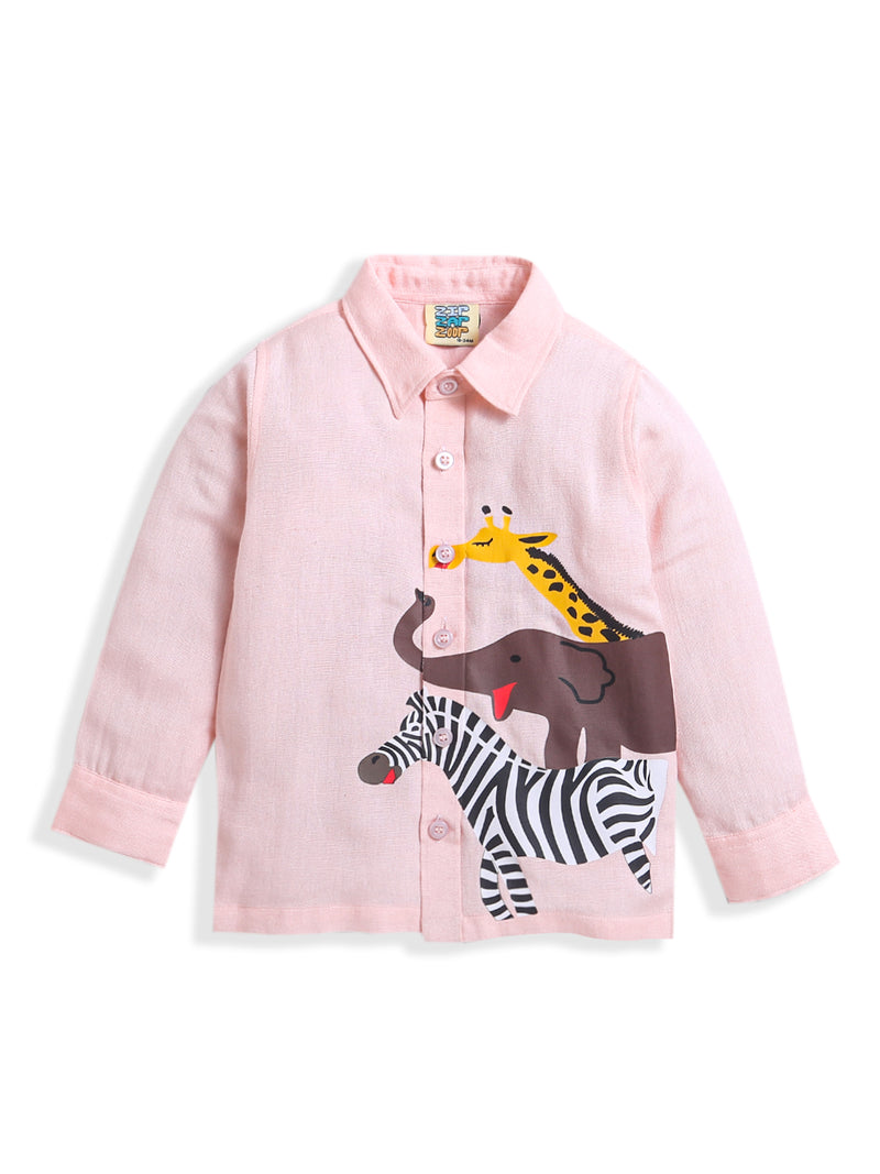 Pink Animal Print Full Sleeve Collar Neck Shirt