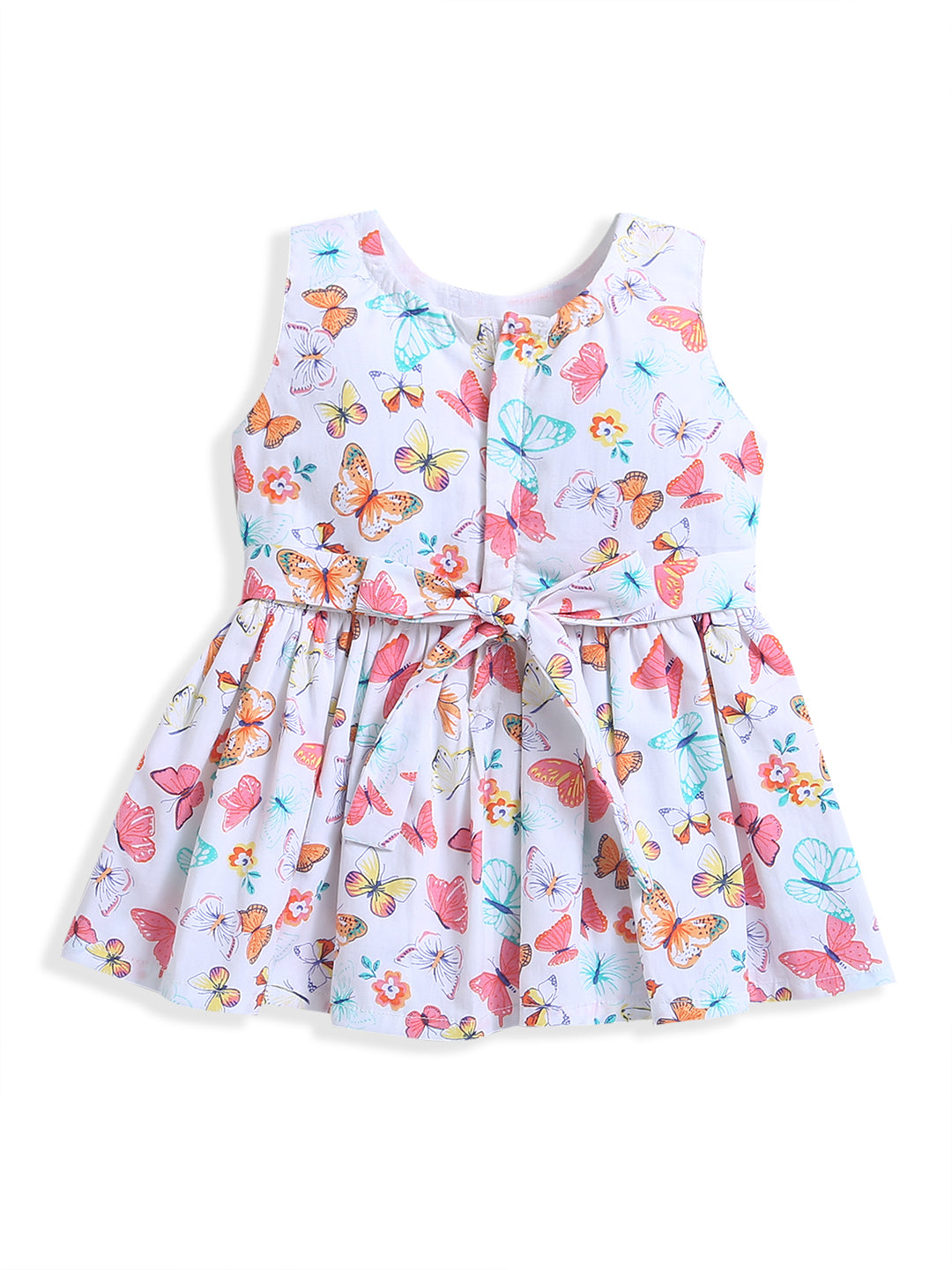 White Butterfly Print Sleeveless Baby girls dress