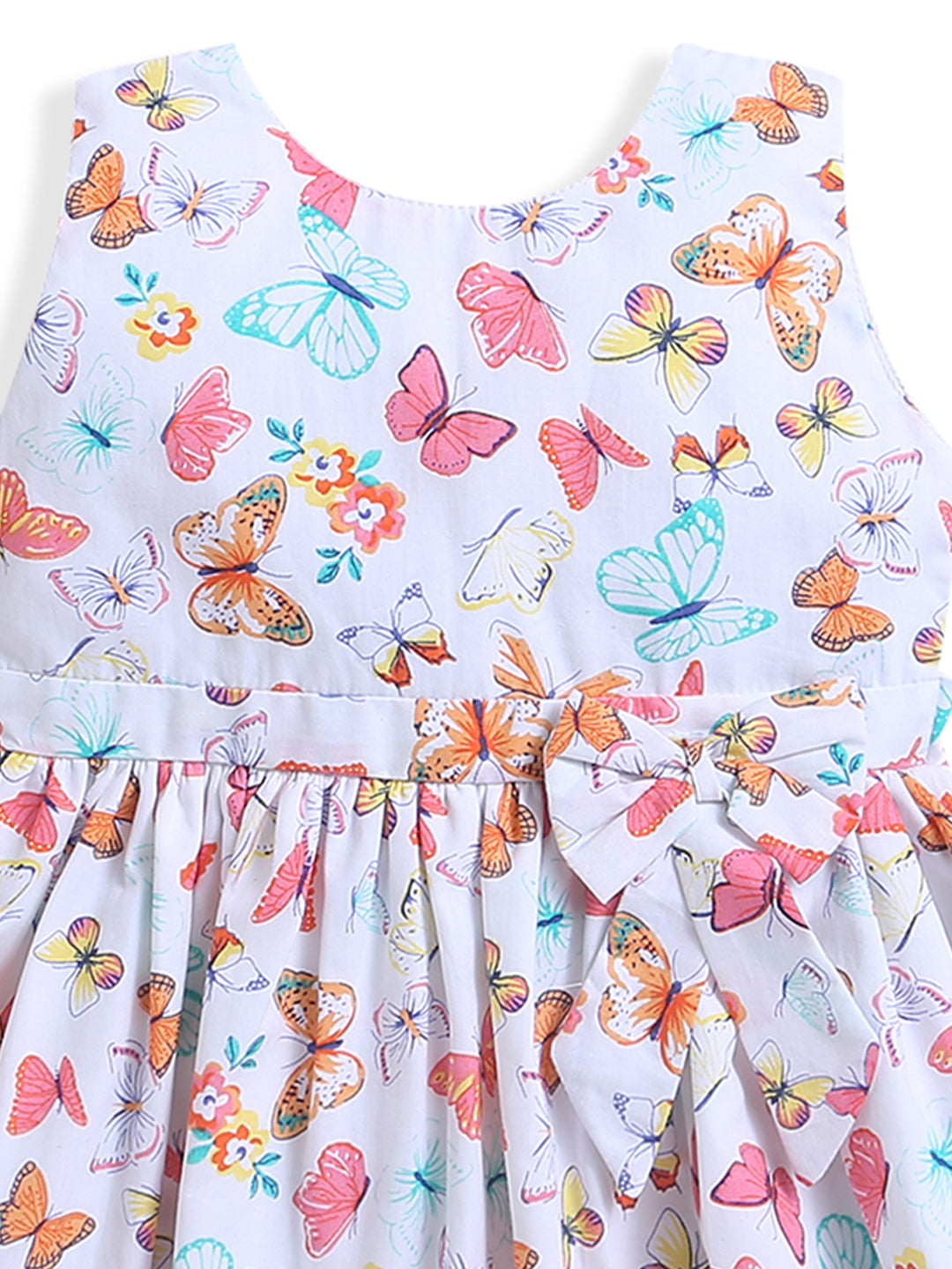 White Butterfly Print Sleeveless Baby girls dress