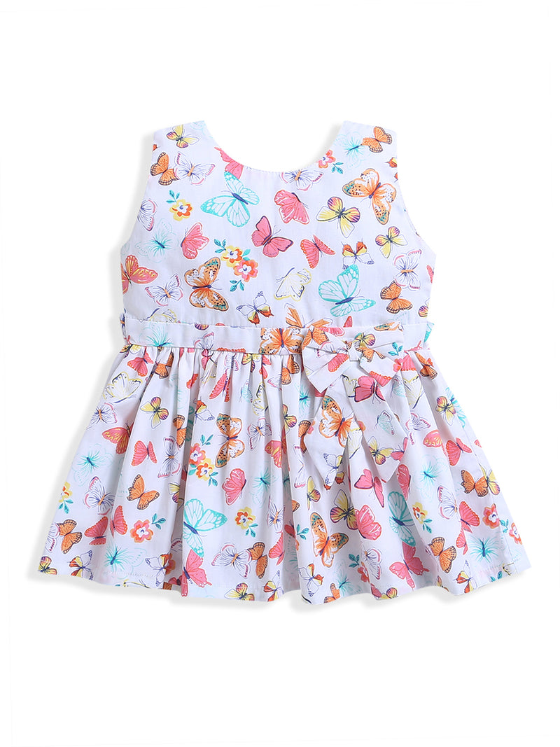 White Butterfly Print Sleeveless Baby girls dress